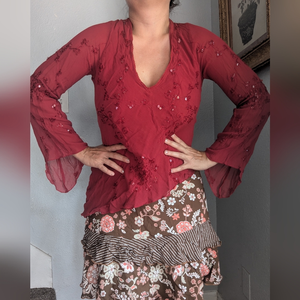 90s Charlotte Russe Sequins Assymetric Fairy Blouse